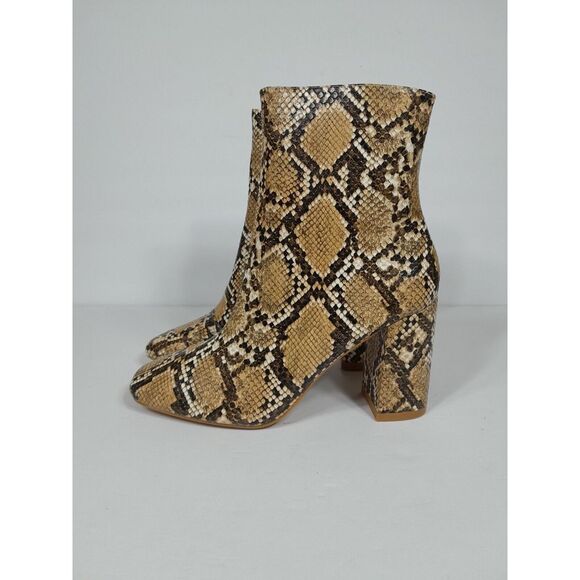 Lulus my generation Snake Reptile block heel women sz 7.5 Boots Bootie Ankle Tan - Picture 3 of 10